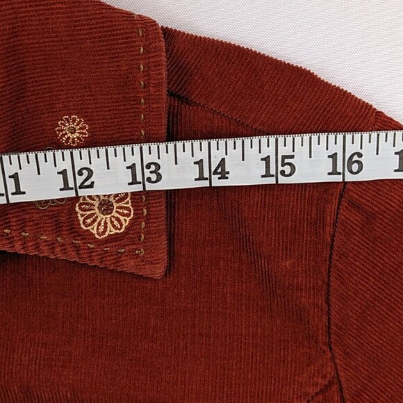 VTG Ms Lee Shacket Womens Medium Corduroy Rust Orange Button Up Embroidery Top - Picture 6 of 12
